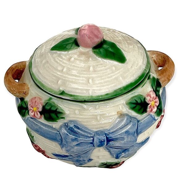 VTG 1985 Haldon Japanese Majolica Ceramic Ribbon Basketweave Teapot 3 Piece Set - Picture 4 of 16